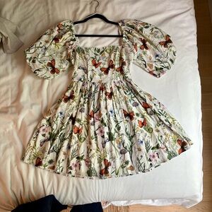 Floral Butterfly Puff Sleeve Dress